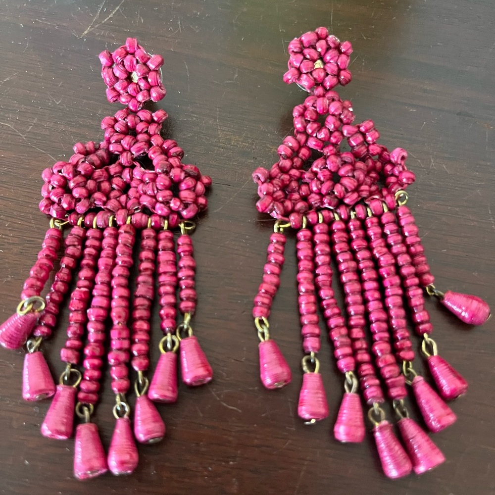 Elegant Beaded Earrings in cherry red